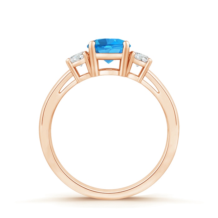 6mm AAAA Round Swiss Blue Topaz & Diamond Three Stone Engagement Ring in Rose Gold product image