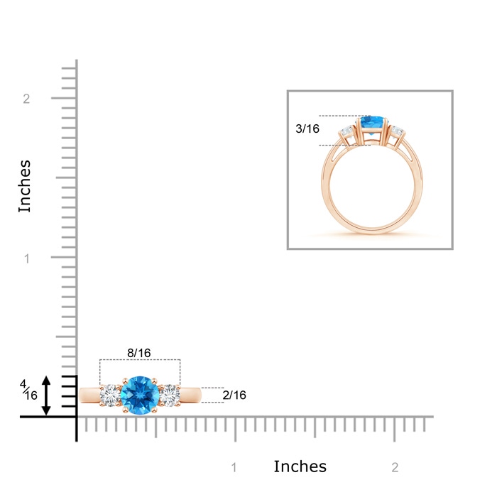 6mm AAAA Round Swiss Blue Topaz & Diamond Three Stone Engagement Ring in Rose Gold product image