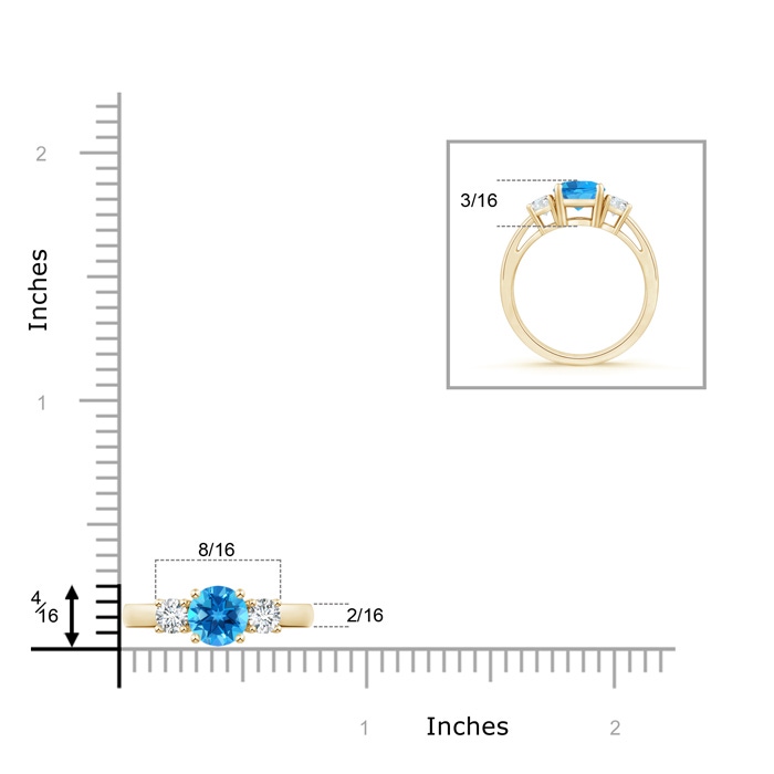 6mm AAAA Round Swiss Blue Topaz & Diamond Three Stone Engagement Ring in Yellow Gold product image