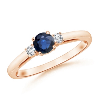 5mm AA Round Sapphire & Diamond Three Stone Engagement Ring in Rose Gold