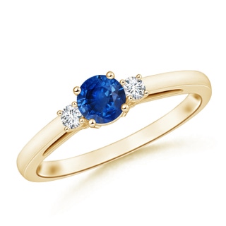 5mm AAA Round Sapphire & Diamond Three Stone Engagement Ring in Yellow Gold