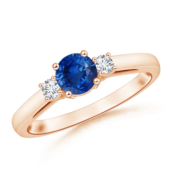 6mm AAA Round Sapphire & Diamond Three Stone Engagement Ring in Rose Gold