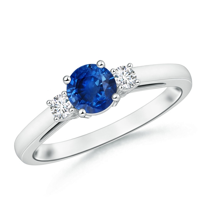 6mm AAA Round Sapphire & Diamond Three Stone Engagement Ring in White Gold 