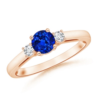 6mm AAAA Round Sapphire & Diamond Three Stone Engagement Ring in Rose Gold