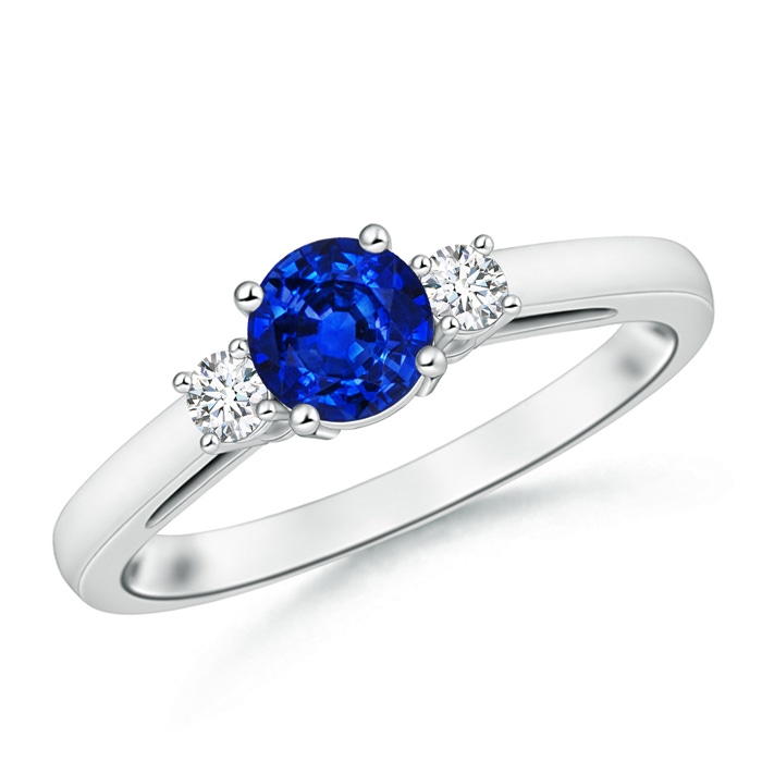 6mm Lab-Grown Round Sapphire & Diamond Three Stone Engagement Ring in White Gold 