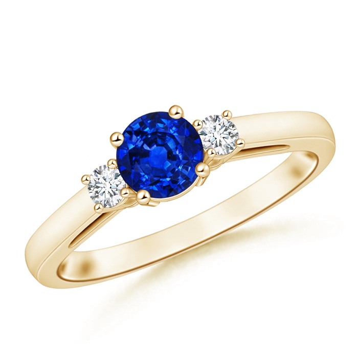 6mm Lab-Grown Round Sapphire & Diamond Three Stone Engagement Ring in Yellow Gold 