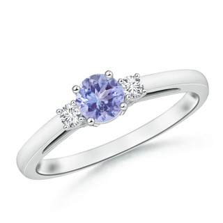 5mm AA Round Tanzanite & Diamond Three Stone Engagement Ring in White Gold