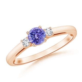 5mm AAA Round Tanzanite & Diamond Three Stone Engagement Ring in Rose Gold