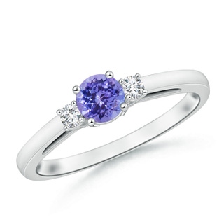 5mm AAA Round Tanzanite & Diamond Three Stone Engagement Ring in White Gold