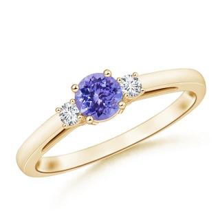 5mm AAA Round Tanzanite & Diamond Three Stone Engagement Ring in Yellow Gold