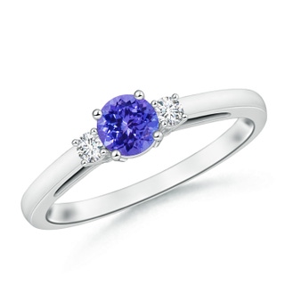 5mm AAAA Round Tanzanite & Diamond Three Stone Engagement Ring in P950 Platinum