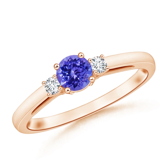 5mm AAAA Round Tanzanite & Diamond Three Stone Engagement Ring in Rose Gold
