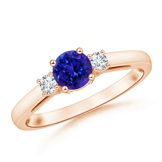 6mm AAAA Round Tanzanite & Diamond Three Stone Engagement Ring in Rose Gold