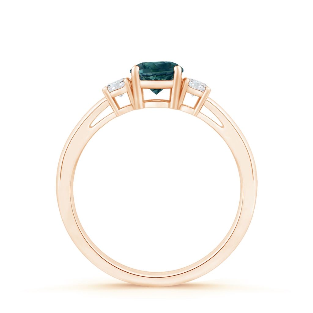 5mm AAA Round Teal Montana Sapphire & Diamond Three Stone Engagement Ring in Rose Gold - side 199