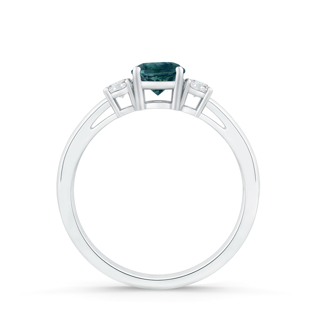 5mm AAA Round Teal Montana Sapphire & Diamond Three Stone Engagement Ring in White Gold - side 199