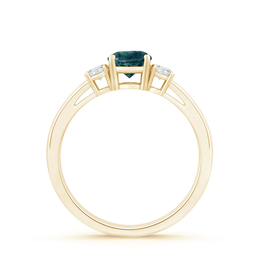 5mm AAA Round Teal Montana Sapphire & Diamond Three Stone Engagement Ring in Yellow Gold - side 199