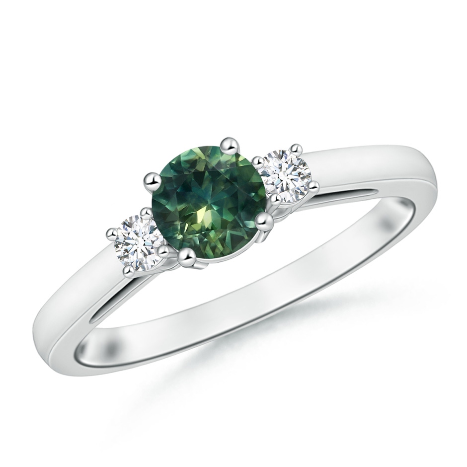 6mm AA Round Teal Montana Sapphire & Diamond Three Stone Engagement Ring in P950 Platinum 