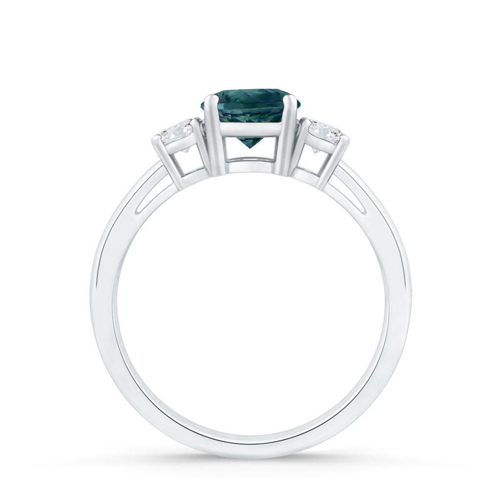 6mm AAA Round Teal Montana Sapphire & Diamond Three Stone Engagement Ring in White Gold Side 1