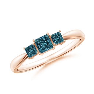 3.5mm AA Three Stone Princess-Cut Blue Diamond Ring in 10K Rose Gold