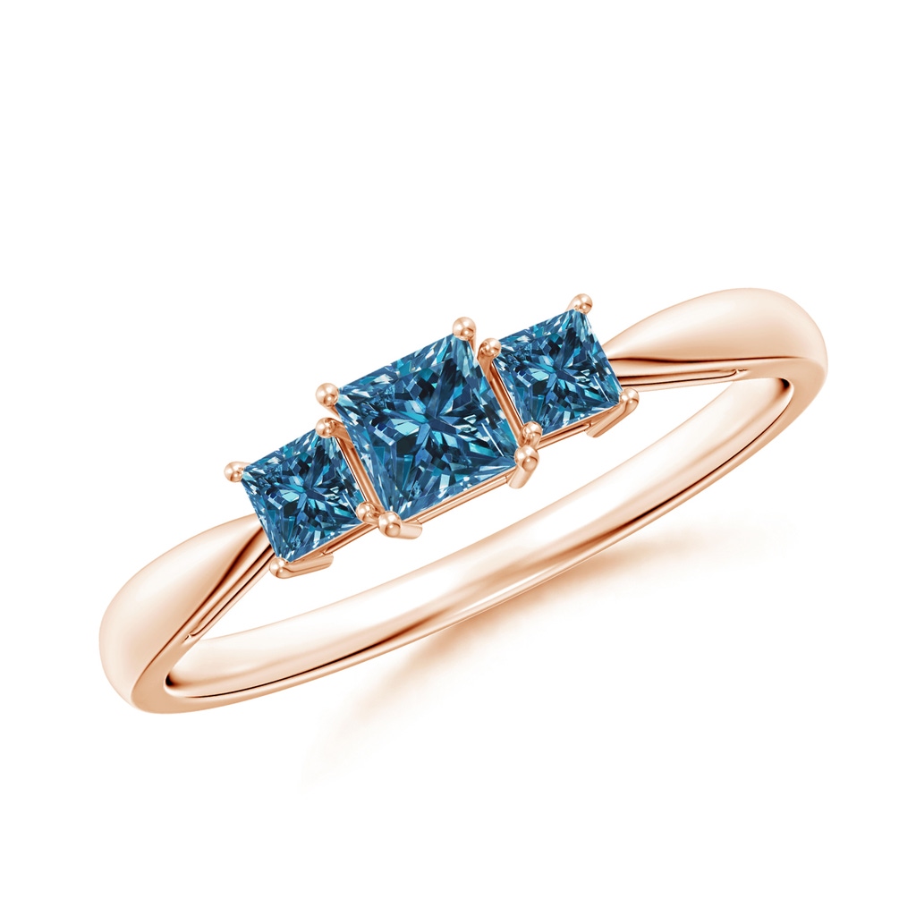 3.5mm AAA Three Stone Princess-Cut Blue Diamond Ring in Rose Gold