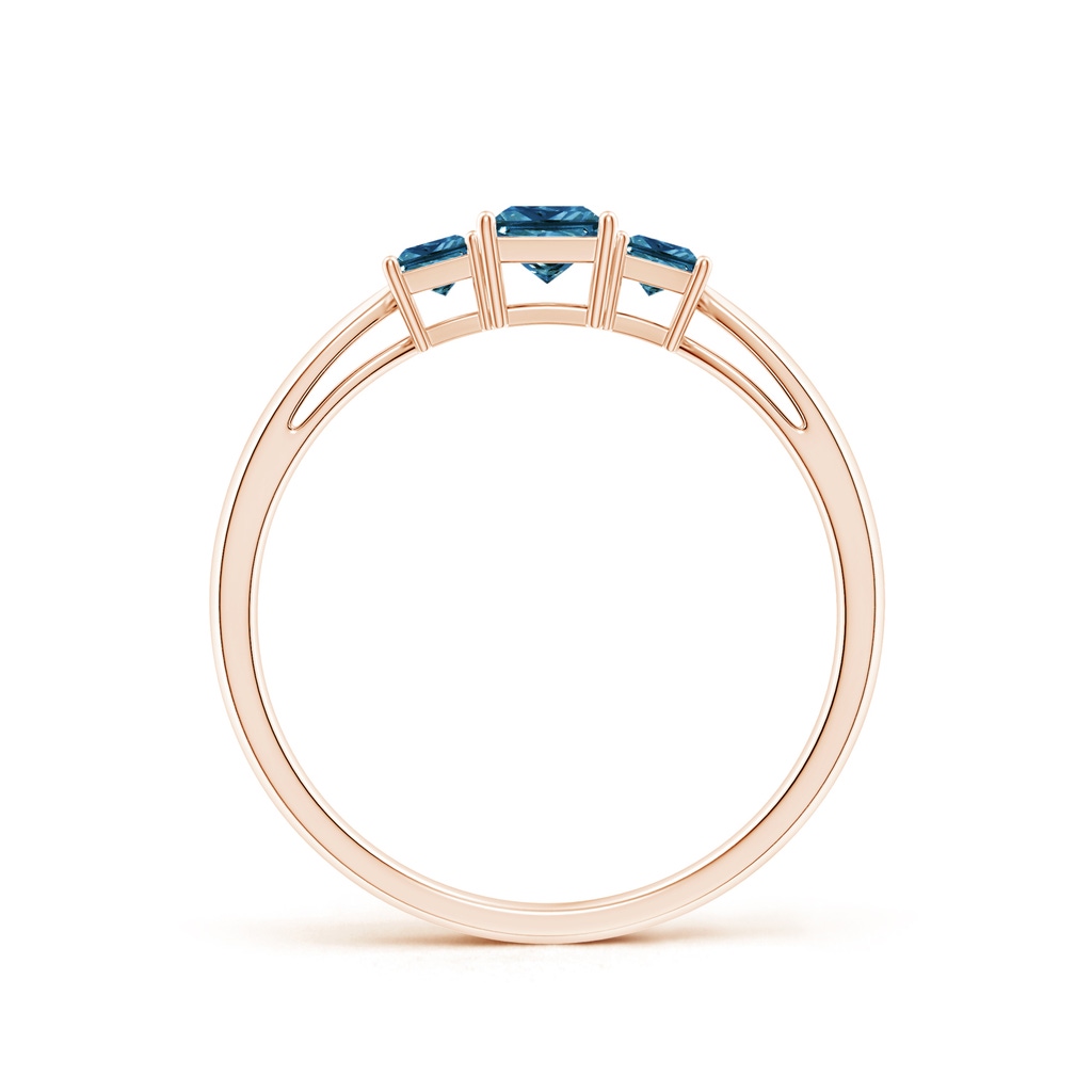 3.5mm AAA Three Stone Princess-Cut Blue Diamond Ring in Rose Gold Side-1