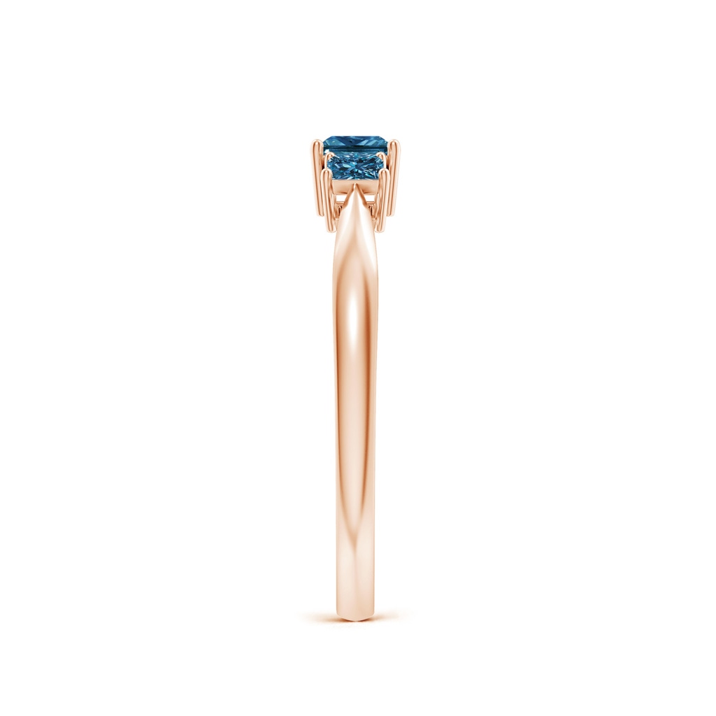 3.5mm AAA Three Stone Princess-Cut Blue Diamond Ring in Rose Gold Side-2