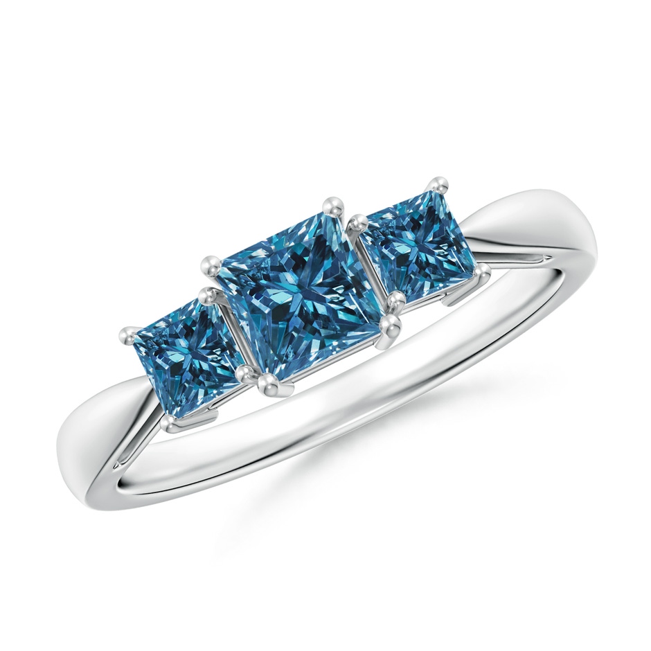 4.5mm AAA Three Stone Princess-Cut Blue Diamond Ring in White Gold 