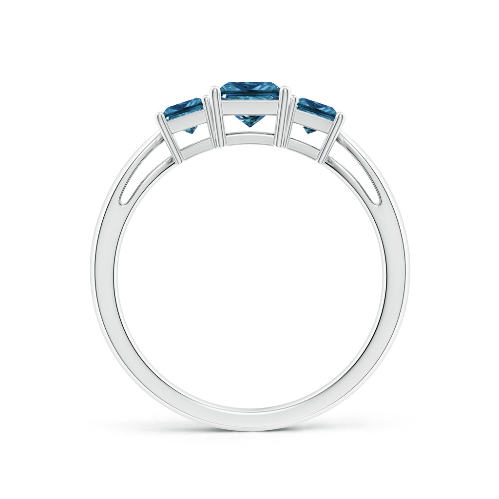4.5mm AAA Three Stone Princess-Cut Blue Diamond Ring in White Gold Side-1