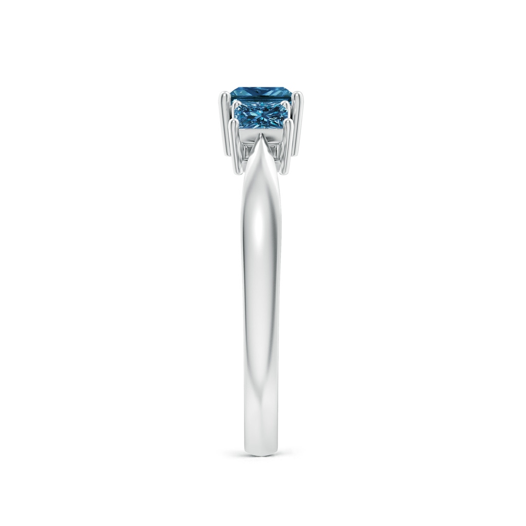 4.5mm AAA Three Stone Princess-Cut Blue Diamond Ring in White Gold Side-2