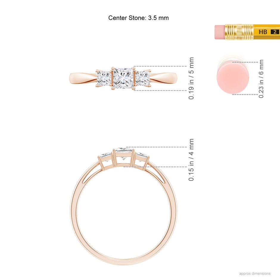 3.5mm GVS2 Three Stone Princess-Cut Diamond Ring in Rose Gold ruler
