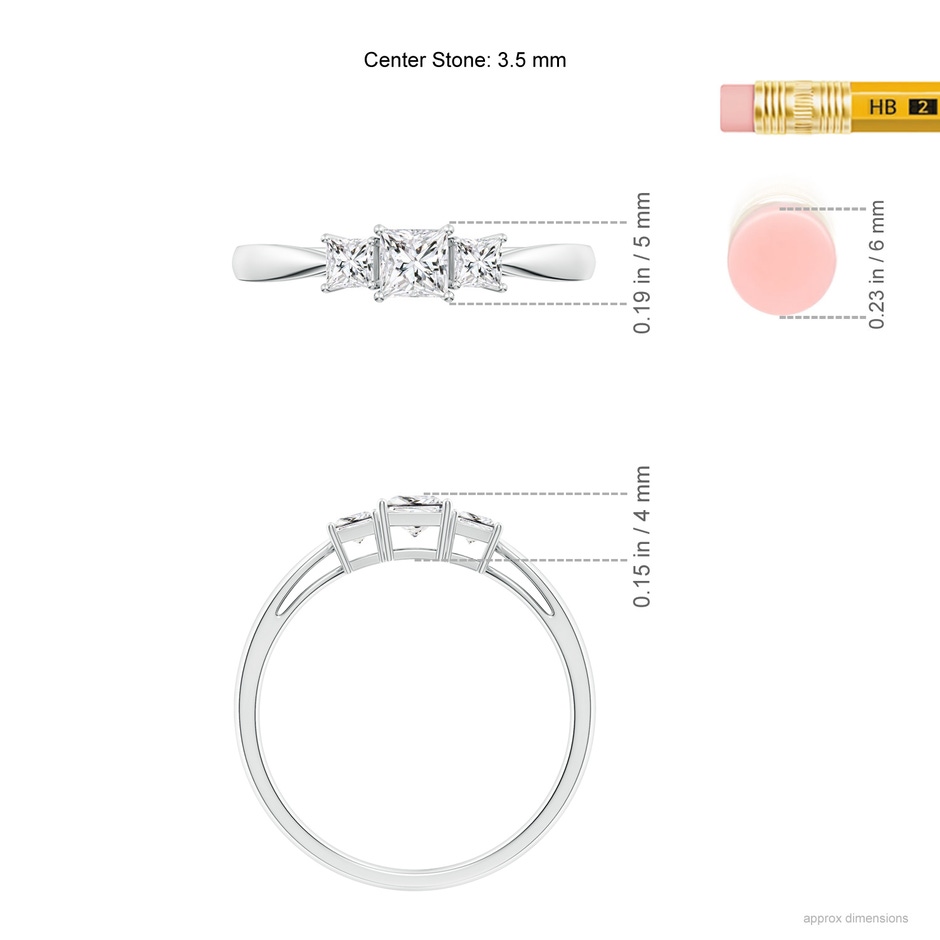 3.5mm HSI2 Three Stone Princess-Cut Diamond Ring in White Gold ruler