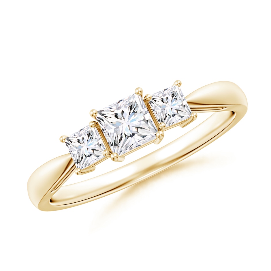 4mm GVS2 Three Stone Princess-Cut Diamond Ring in Yellow Gold 