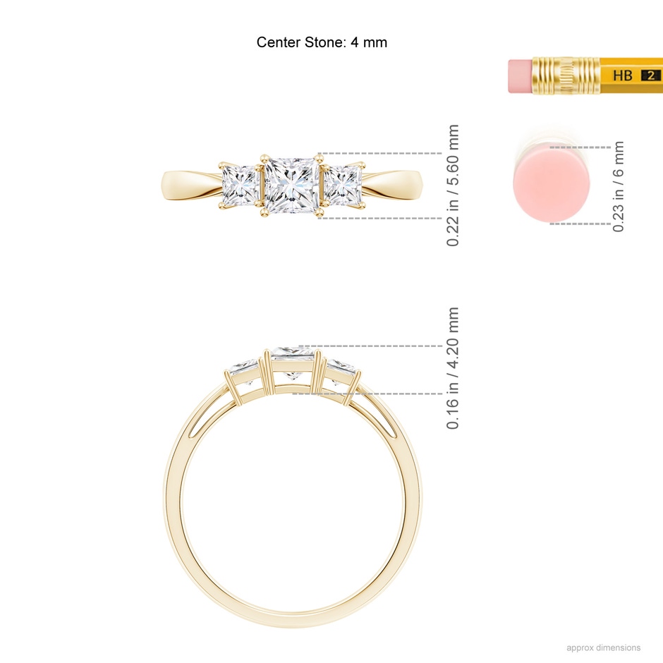 4mm GVS2 Three Stone Princess-Cut Diamond Ring in Yellow Gold ruler