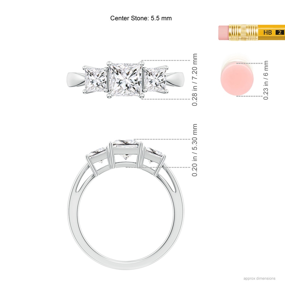 5.5mm HSI2 Three Stone Princess-Cut Diamond Ring in P950 Platinum ruler
