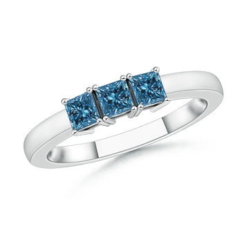 3mm AAA Classic Three Stone Enhanced Blue Diamond Engagement Ring in White Gold