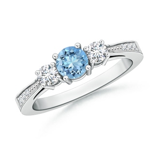 5mm AAAA Cathedral Three Stone Aquamarine & Diamond Engagement Ring in White Gold