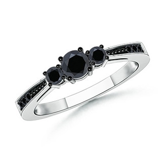 4.2mm AA Cathedral Three Stone Enhanced Black Diamond Engagement Ring in White Gold