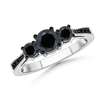 5.5mm AA Cathedral Three Stone Enhanced Black Diamond Engagement Ring in White Gold