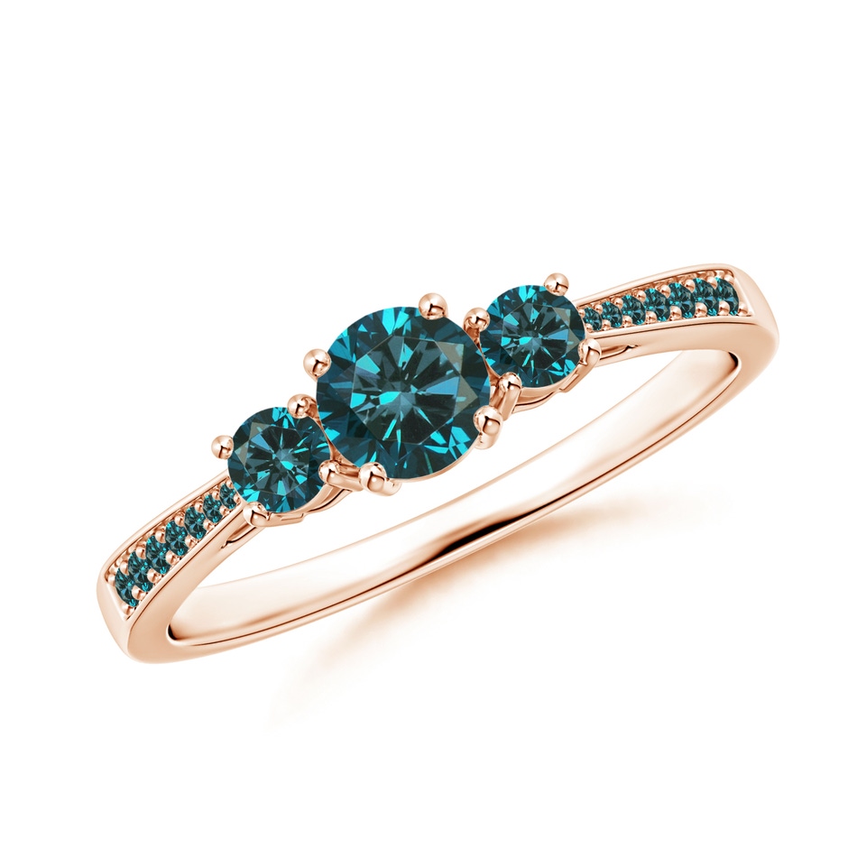 4.2mm AA Cathedral Three Stone Blue Diamond Engagement Ring in Rose Gold 