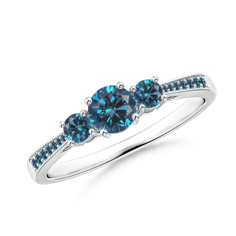 4.2mm AAA Cathedral Three Stone Blue Diamond Engagement Ring in White Gold 