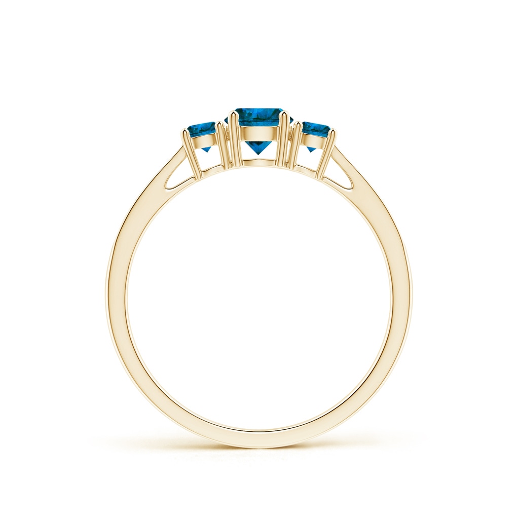 4.2mm AAA Cathedral Three Stone Blue Diamond Engagement Ring in Yellow Gold - side_1
