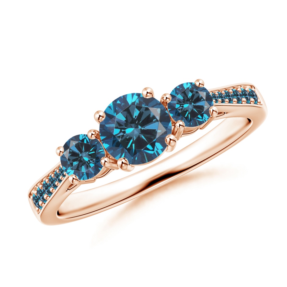 5.5mm AAA Cathedral Three Stone Blue Diamond Engagement Ring in Rose Gold 