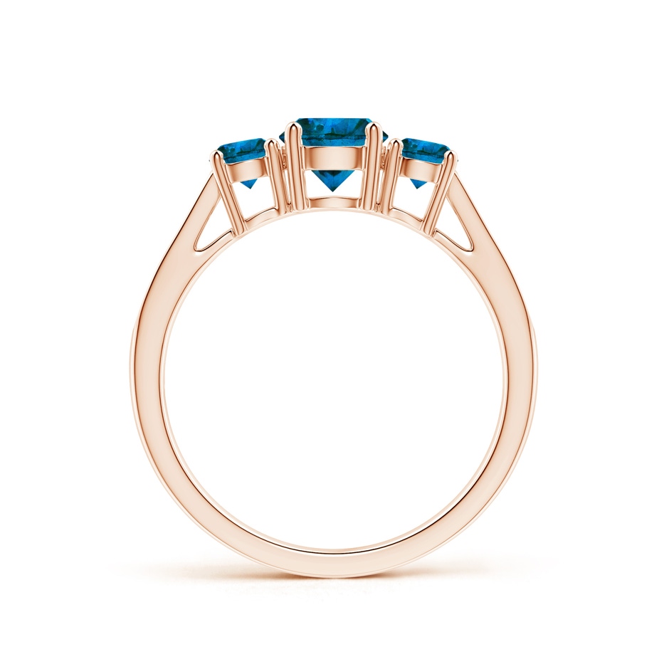 5.5mm AAA Cathedral Three Stone Blue Diamond Engagement Ring in Rose Gold side-1