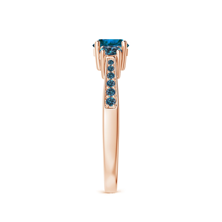 5.5mm AAA Cathedral Three Stone Blue Diamond Engagement Ring in Rose Gold side-2