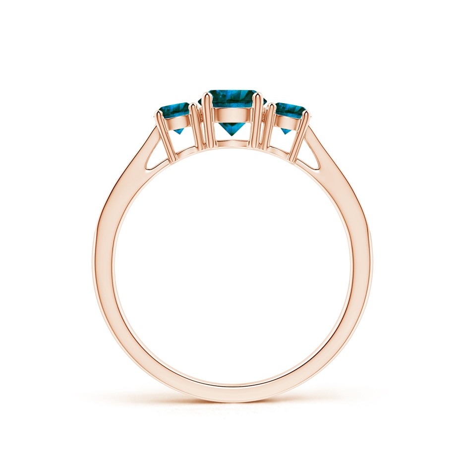 5mm AA Cathedral Three Stone Blue Diamond Engagement Ring in Rose Gold side-1