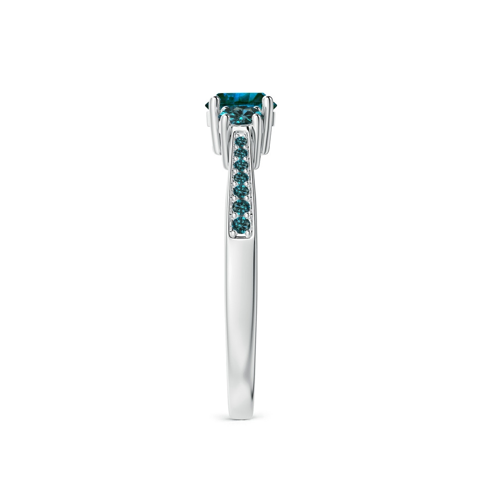 5mm AA Cathedral Three Stone Blue Diamond Engagement Ring in White Gold side-2