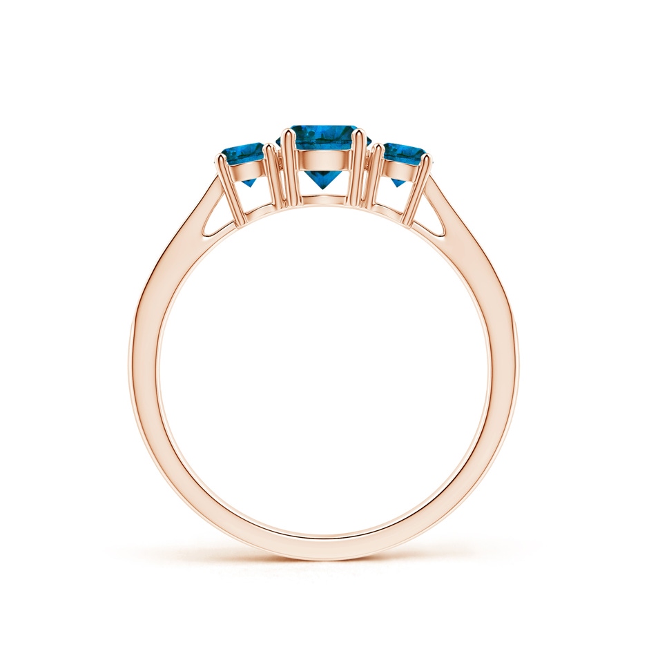 5mm AAA Cathedral Three Stone Blue Diamond Engagement Ring in Rose Gold side-1