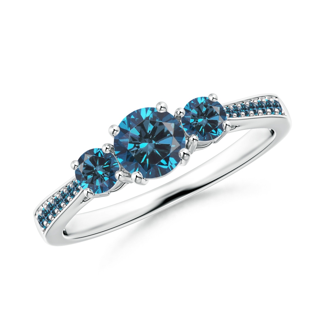 5mm AAA Cathedral Three Stone Blue Diamond Engagement Ring in White Gold