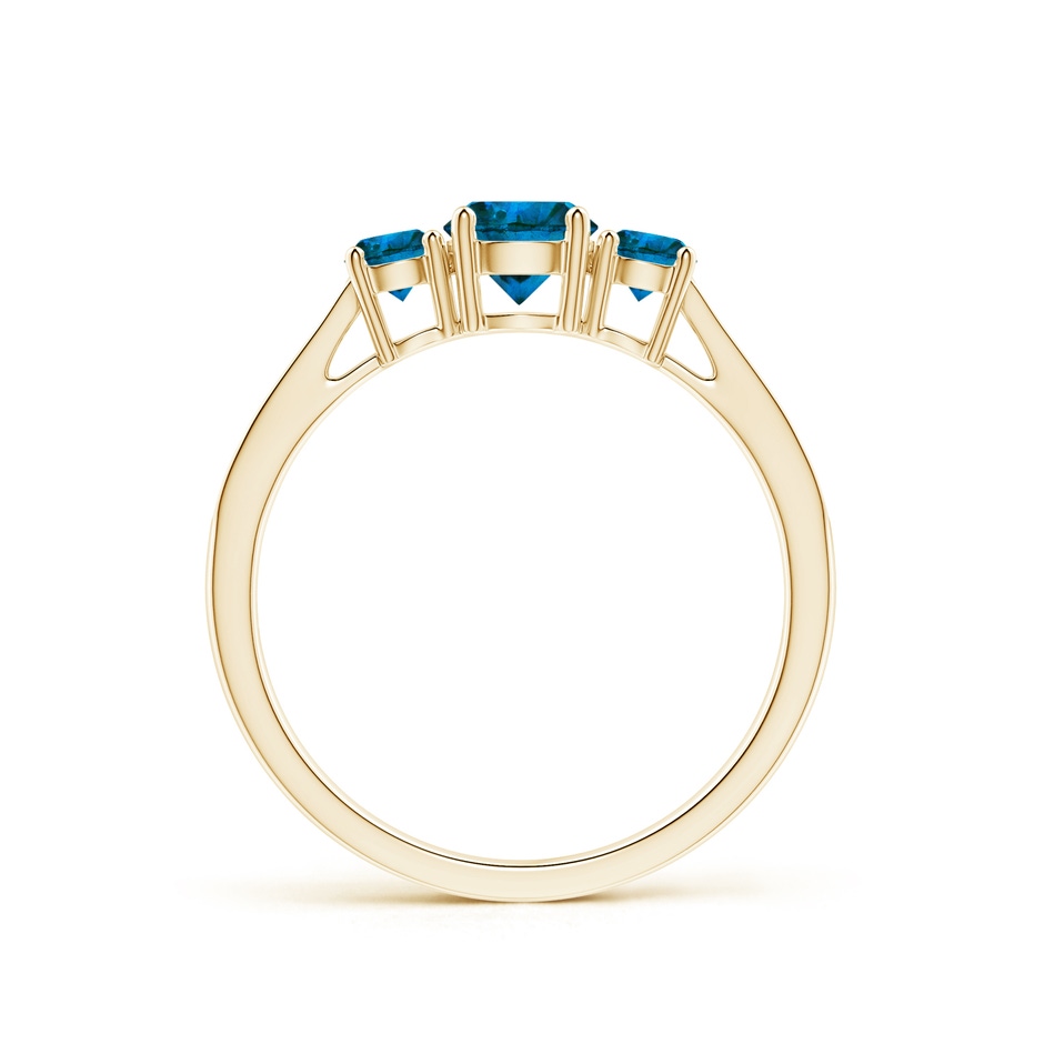 5mm AAA Cathedral Three Stone Blue Diamond Engagement Ring in Yellow Gold side-1
