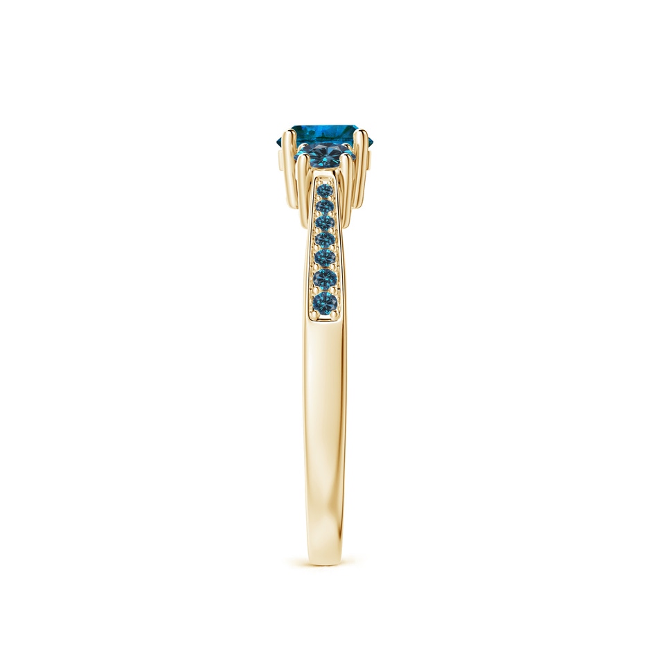 5mm AAA Cathedral Three Stone Blue Diamond Engagement Ring in Yellow Gold side-2